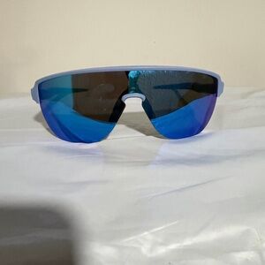 Oakley White Frame Sunglasses with Blue Mirrored Lens